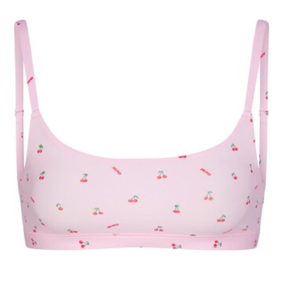 SKIMS Fits Everybody Scoop Pink Cherry Print Bralette - Picture 16 of 16